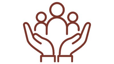 Sch&uuml;tzende H&auml;nde um drei stilisierte Personen bei M&uuml;ther-Bestattungen